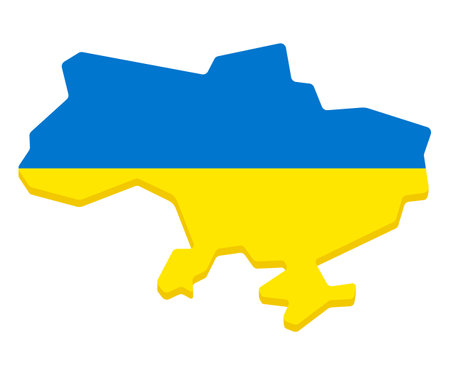 Simple stylized cartoon map of Ukraine in Ukrainian flag colors. Flat vector clip art illustration.のイラスト素材