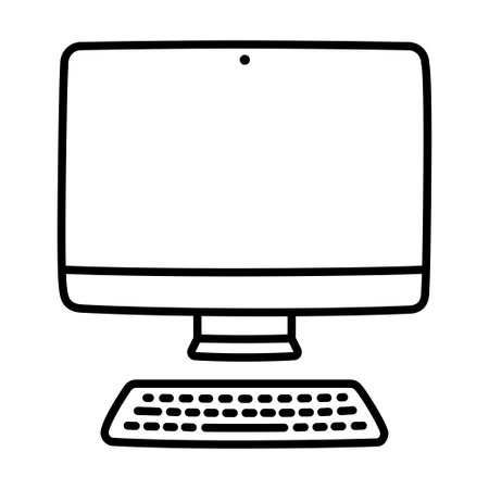 Hand drawn desktop computer doodle icon, cute cartoon drawing. Vector clip art illustration.のイラスト素材