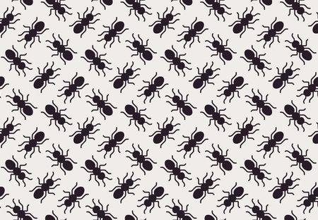 Seamless black ants pattern, simple geometric silhouettes.Flat design background illustration.のイラスト素材