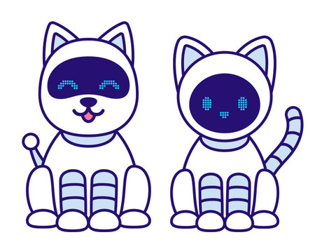 Cat and dog robot. Cute cartoon electronic pets, simple kawaii vector illustration.のイラスト素材