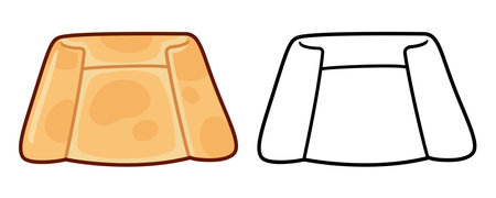 Traditional Chilean empanada de pino (meat pie). Color drawing and black and white line icon. Cartoon doodle, vector clipart illustration.のイラスト素材