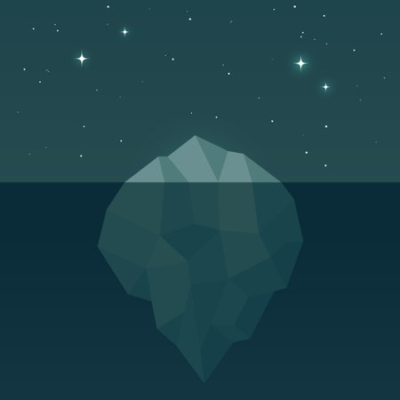 Cartoon iceberg in water at night with starry sky. Simple geometric design. Vector illustration.のイラスト素材