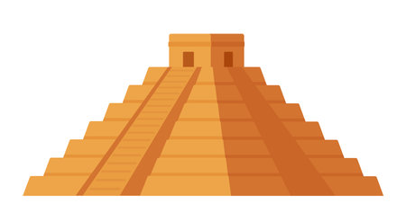 Chichen Itza pyramid flat color icon. Mexican landmark, ancient Maya civilization monument. Simple cartoon vector illustration .のイラスト素材