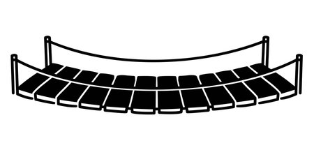 Simple black and white drawing of a wooden suspension rope bridge. Vector clipart illustration.のイラスト素材