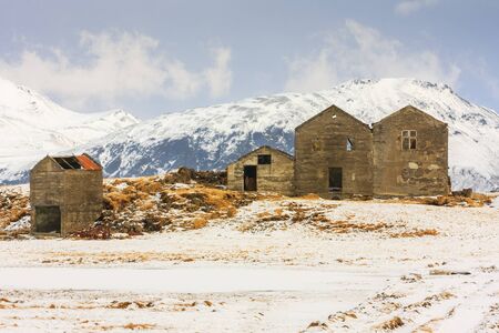 A group of derelict farm buildings in Iceland.の写真素材