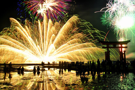 Fireworks in Miyajima, Hiroshimaのeditorial素材