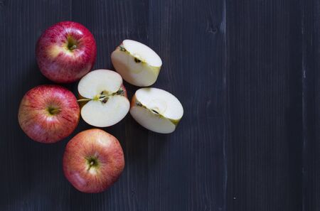Fresh apples for health on the wooden background.の写真素材