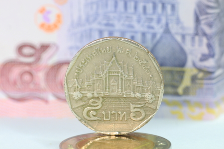 Thai money currency paper banknote and coin. For background or saving money concept.の写真素材