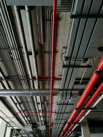 pipe line and electrical engineering pipe  red water pipe line and electrical electrical system in...