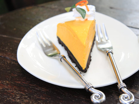 pumpkin pie cake and forks for two