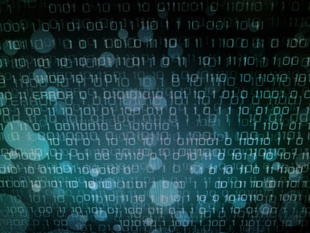Blue binary code on computer screen background with glittering light and error message. for business...