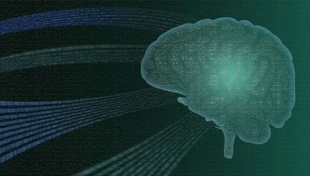 Digital brain.  Technological and binary data code. Artificial intelligence (A.I.) Computer concepts. Blue green computer background.の写真素材