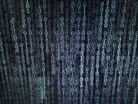 Computer data internet connection concepts. binary code numbers background on computer monitor for computer technology concepts. Private cyberspace business environmentの写真素材