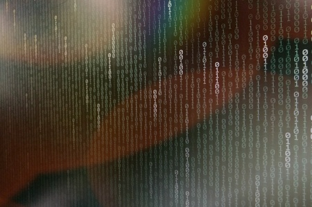 Computer data internet connection concepts. binary code numbers background on computer monitor for computer technology concepts. Private cyberspace business environmentの写真素材