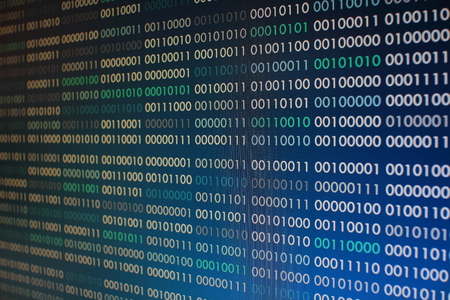 blue binary code. blocks of binary data. Blockchain concept. blue background with computer digital binary code bit number one and zero text.の写真素材