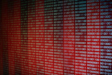 red binary code. computer technology background. red binary code computer language data transfers. unsecured and dangerous big data and ai artificial intelligence cyber network.の写真素材
