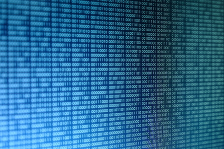 blue binary code. blocks of binary data. Blockchain concept. blue background with computer digital binary code bit number one and zero text.の写真素材