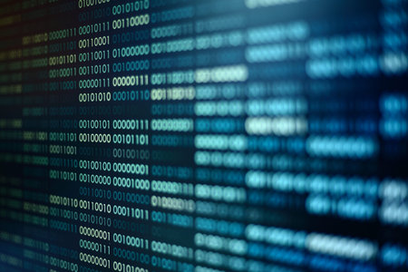 blue binary code. blocks of binary data. Blockchain concept. blue background with computer digital...