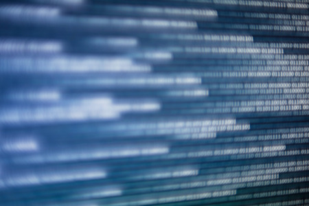 cyberspace data transfer concept. Blue binary code.  computer Computer AI intelligence data internet connection concepts. Photo of computer screen displaying information bitの写真素材