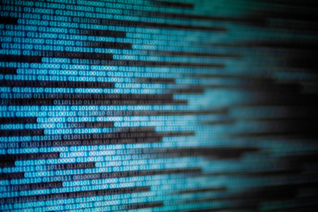 cyberspace data transfer concept. Blue binary code.  computer Computer AI intelligence data internet connection concepts. Photo of computer screen displaying information bitの写真素材