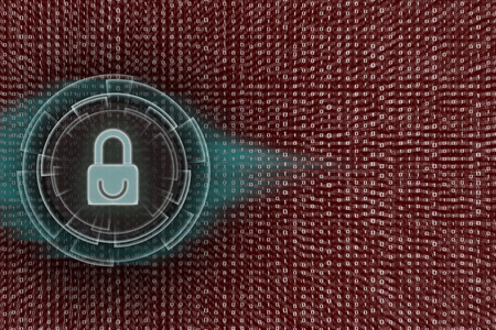 white padlock icon protected data privacy in internet environment. background on binary code bit.の写真素材