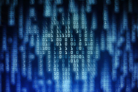 data science binary code. big data analysis. information flowing in matrix columns. one and zero...