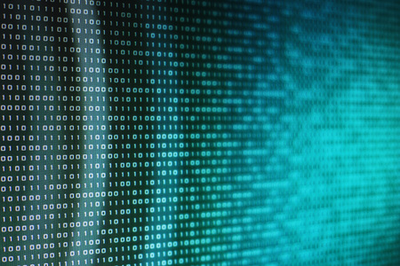 Binary code computer theme background. selective focus image of led display showing computer language matrix. out of focus circular light in the back.の写真素材