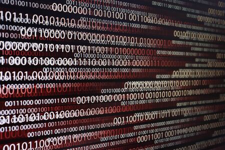 multiple exposure red binary code lines. error and computer problems concepts.の写真素材