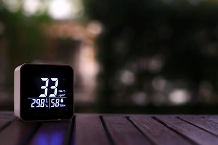 PM 2.5 (particulate matter), small harmful dust sensor detects slightly particles level over safety...