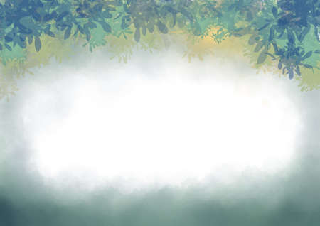 tropical frame floral template that combines various green leaves.の写真素材