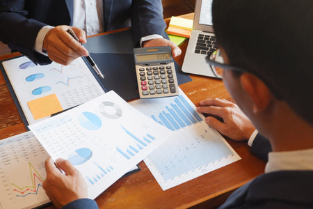 Business consulting businessman meeting brainstorming report project analyse.