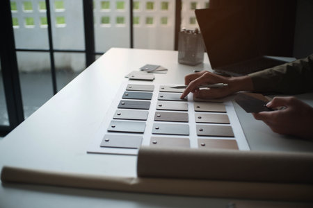 Architecture and Interior Designer man choosing interior materials.の写真素材