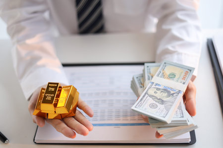 Businessman investing in gold. Strategy for businesspeople and institutional investors...