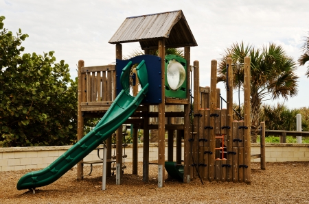 Playground equipment with a slide and lots of places to climbのeditorial素材