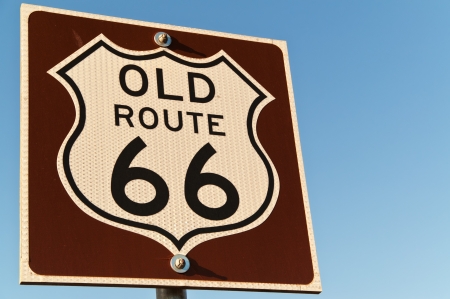Brown, white, and black sign for old route 66 in Texasの写真素材