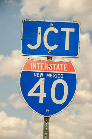 Sign showing the junction of Interstate 40 in New Mexico.  Much of Route 66 is now part of I-40.の写真素材