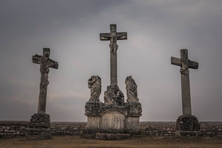 Crosses on the Calvary Hill in Tata, Hungaryの写真素材