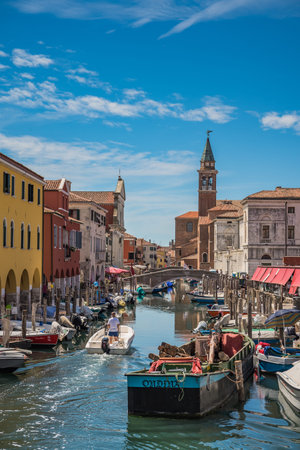 Summer landscape of lagoon, Chioggia, Italy.の写真素材