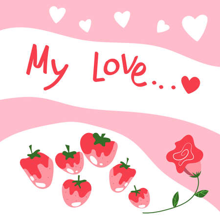Greeting card for Valentine day with strawberriesのイラスト素材