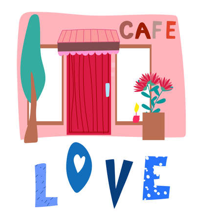 Illustration of Lovely cafe outside with tableのイラスト素材