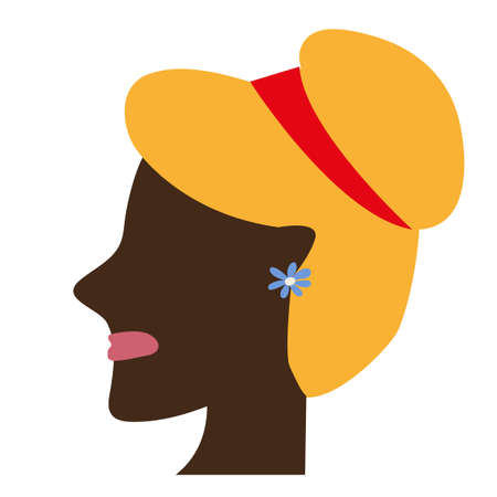 Brown skin girl with yellow hair portrain profilのイラスト素材