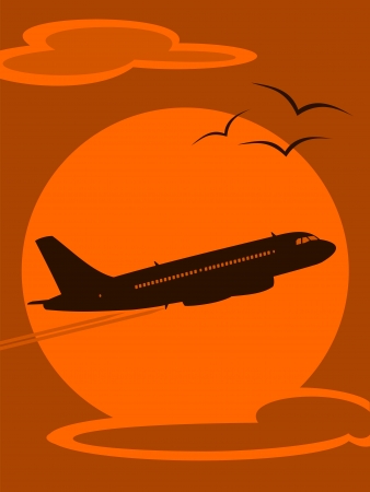 Illustration of an Aircraft Silhouette at Sunsetのイラスト素材