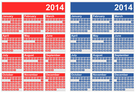 illustration of 2014 calendars in two different color versionsのイラスト素材