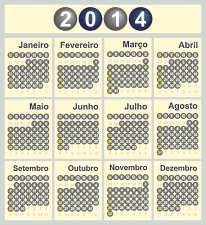Vector illustration of 2014 Calendar in Portugueseのイラスト素材