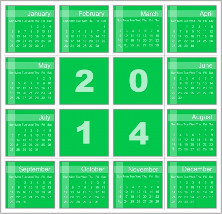 Vector illustration of 2014 calendar in English. のイラスト素材