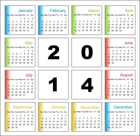 Annual calendar design for 2014  English, Eps10, Sunday to Saturday のイラスト素材