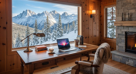 Modern Office Workspace Interior Background.
