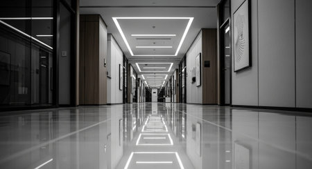 Modern Office Workspace Interior Background.