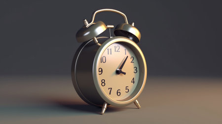 3d rendering of a silver alarm clock on a gray backgroundの素材