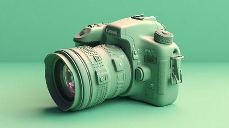 3d model of camera isolated on soft Green backgroundの素材